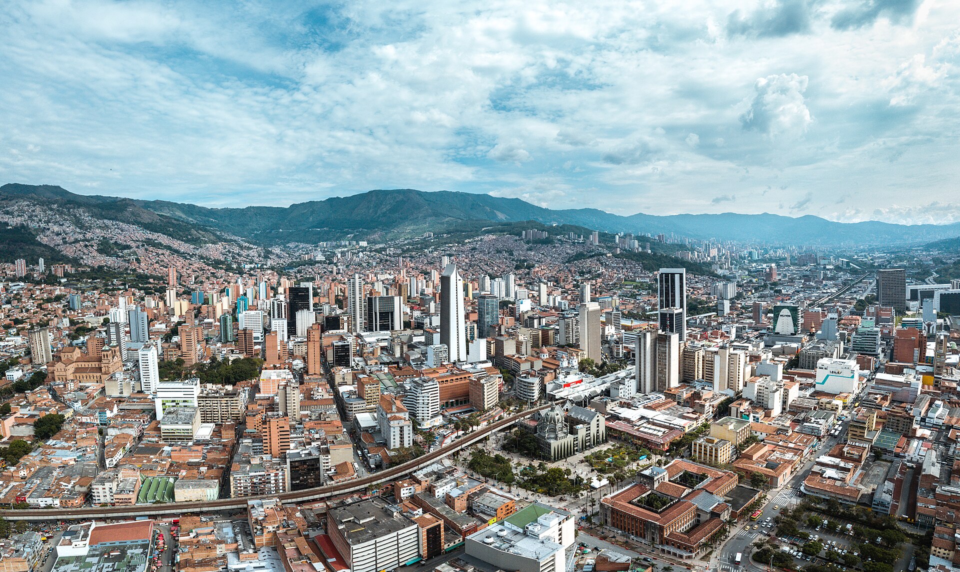 Aerial view of Medellín Colombia in the Aburrá Valley for a group travel planning page